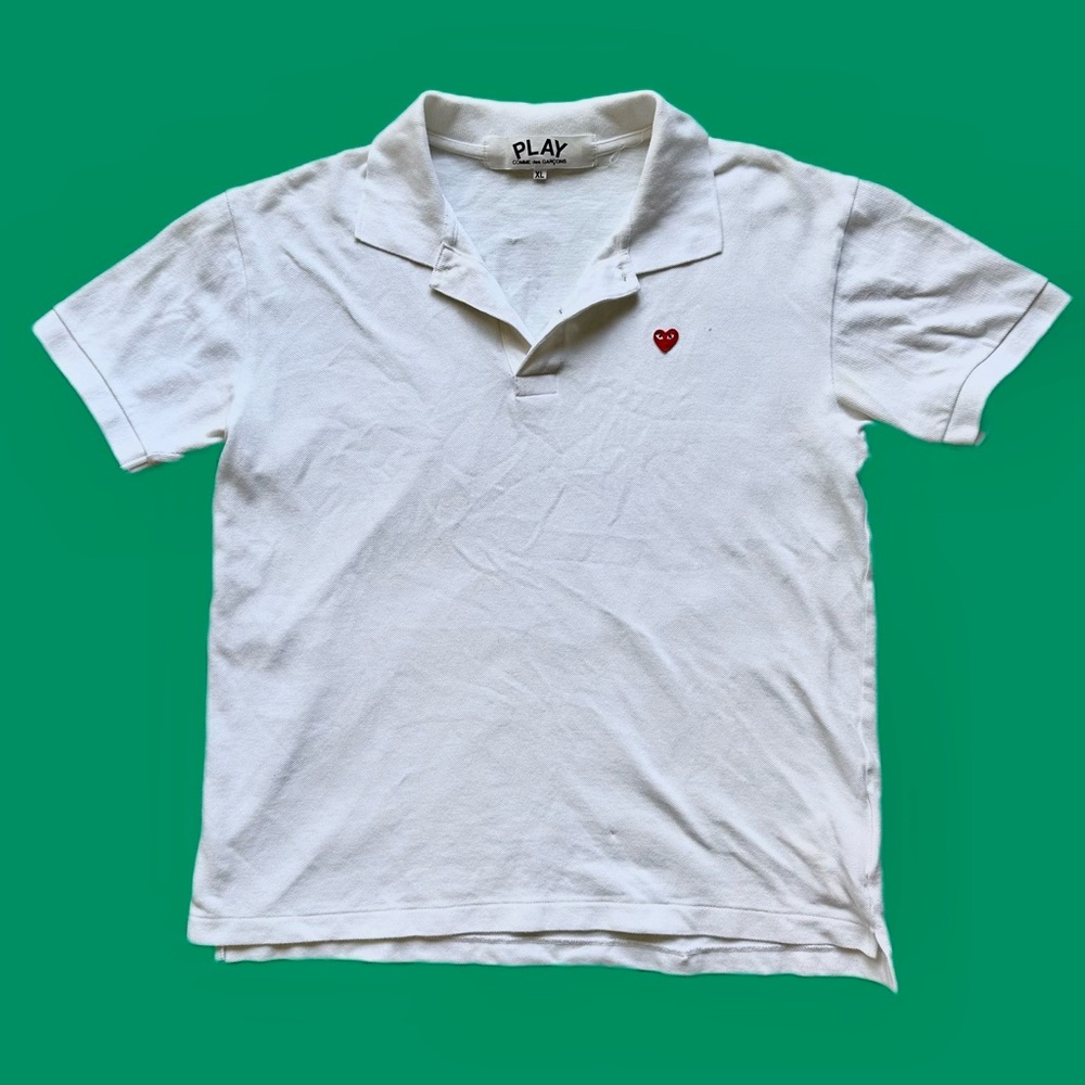 PLAY Comme des Garçons White Polo Shirt with Embroidered Heart